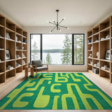 Vibrant Green Abstract Geometric Area Rug