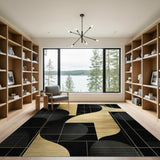 Gold and Silver Gold Black Geometric Abstract Area Rug
