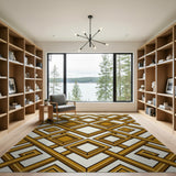 Gold and Silver Gold Geometric Trellis Area Rug
