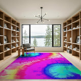 Vibrant Tie-Dye Rainbow Swirl Area Rug