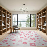 Playful Pink Flower Circle Area Rug