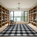 Rustic Farmhouse Black White Gingham Checkered Area Rug