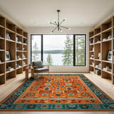 Orange Vibrant Orange Teal Southwestern Geometric Rug