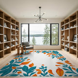 Teal Orange Lush Foliage Border Area Rug