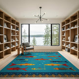 Vibrant Fish Swimming Teal Area Rug