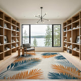 Multi-color and Patterns Teal Orange Palm Leaf Coastal Area Rug