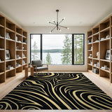 Abstract Swirl Black Gold Area Rug