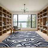 Abstract Area Black and White Navy Swirl Abstract Area Rug