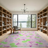 Whimsical Pink Lily Pad Bunny Kids Area Rug