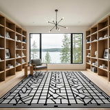Black White Geometric Line Art Area Rug