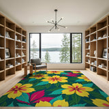 Vibrant Yellow Hibiscus Floral Area Rug