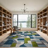 Modern Geometric Navy Blue Teal Area Rug