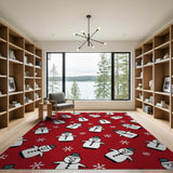 Festive Red Snowman Snowflake Cartoon Area Rug