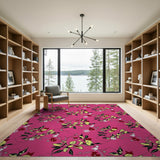 Vibrant Pink Floral Leaves Area Rug