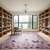 Pink Blush Pink Floral Butterfly Area Rug