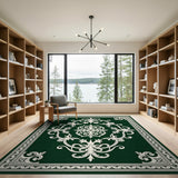 Green Ornate Emerald Green Medallion Area Rug