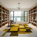 Layered Geometric Yellow Brown Area Rug