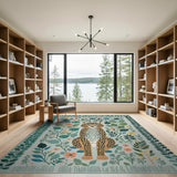 Teal Leopard Floral Area Rug