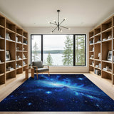Cosmic Blue Galaxy Washable Area Rug - Low Pile & Non-Slip