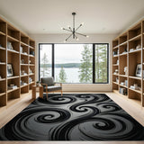 Black and White Swirling Black Abstract Area Rug