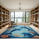 Playful Dolphins Fish Underwater Kids Rug