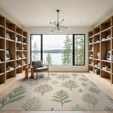 Pink Flower Green Leaf Cream Area Rug