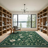 Emerald Green Foliage and White Blossom Area Rug
