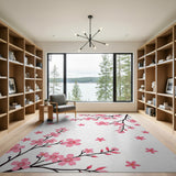 Pink Pink Cherry Blossom Branches Area Rug