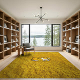 Cute Sleeping Cat Yellow Shag Area Rug