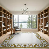 Elegant Gold Floral Border Area Rug