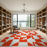 Bold Red Curved Geometric Area Rug