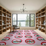 Pink Snow Globe Christmas Village Area Rug