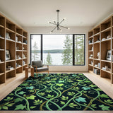Lush Green Ivy Vine Area Rug on Black