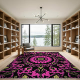 Bold Pink Gold Floral Mandala Rug