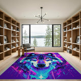 Multi-color and Patterns Neon Cyber Wolf Head Area Rug
