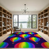 Multi-color and Patterns Rainbow Hot Air Balloon Washable Area Rug