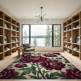 Vintage Burgundy Peony Floral Area Rug