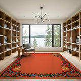 Teal Pumpkin Vine Border Orange Area Rug