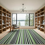 Bold Black Green Striped Area Rug