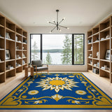 Navy Blue Gold Sunflower Persian Rug