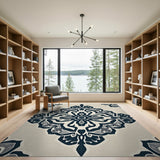 Ornate Navy on Beige Persian Motif Rug
