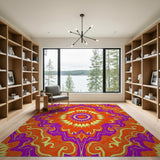 Vibrant Orange Purple Mandala Area Rug