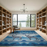 Kudu Antelope Southwestern Blue Rug
