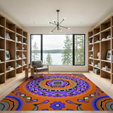 Vibrant Orange Purple Mandala Geometric Rug