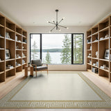 Beige and Neutral Beige Greek Key Border Area Rug