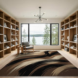 Abstract Brown Swirl Washable Area Rug