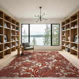Ornate Orange Vine Leaf Floral Rug
