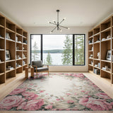 Vintage Pink Roses Floral Border Rug