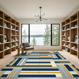 Navy Gold Geometric Striped Area Rug