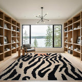 Zebra Stripe Shag Rug with Peach Paw Accents
